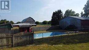 Whitchurch-Stouffville apartment for rent - A pool in a backyard with a fence and a barn in the background.