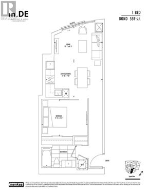 Toronto (Church-Yonge Corridor) condo for rent - A floor plan of a 1 bedroom apartment with a bond of 559 sq.ft.