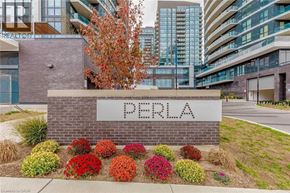Mississauga condo for rent - A sign that says Perla in front of a building.