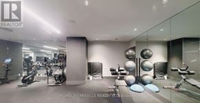 Toronto (Waterfront Communities) condo for rent - A gym with a variety of equipment including treadmills, weights, and exercise balls.