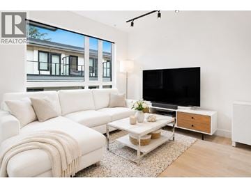 Vancouver townhouse for rent - A living room with a white couch and a flat screen TV.