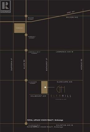 Toronto (Englemount-Lawrence) condo for rent - A map with a subway line running through it.