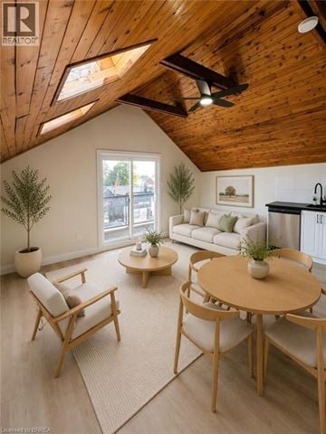 Hamilton apartment for rent - A living room with a wooden ceiling and a round table with chairs.