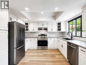Richmond apartment for rent - A modern kitchen with white cabinets and stainless steel appliances.