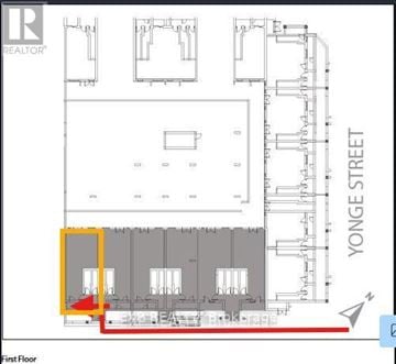 Aurora (Aurora Village) townhouse for rent - A floor plan of a building with a section highlighted in red and yellow.