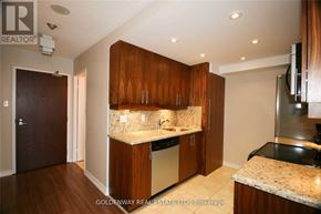 Toronto (Bay Street Corridor) condo for rent - A kitchen with wooden cabinets and granite countertops.