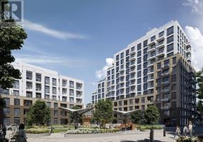Vaughan (Beverley Glen) condo for rent - A modern apartment complex with a courtyard in the foreground.
