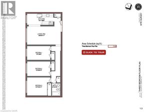 Cambridge apartment for rent - A floor plan for a three bedroom apartment with a living room and kitchen area.