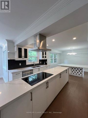 Richmond Hill (South Richvale) apartment for rent - A modern kitchen with white cabinets and a central island.