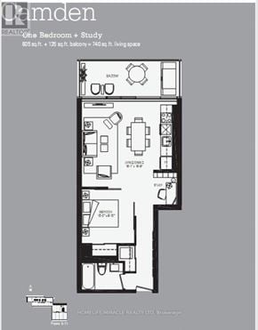 Toronto (Kensington-Chinatown) condo for rent - A floor plan for a one bedroom plus study apartment.