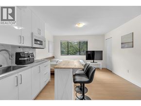 North Vancouver apartment for rent - A modern kitchen with white cabinets and a wooden island.