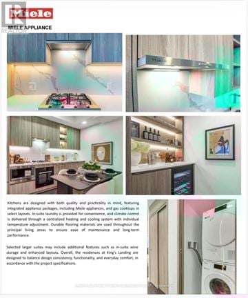 Toronto (Bayview Village) condo for rent - A page from a brochure showcasing various kitchen designs with Miele appliances.