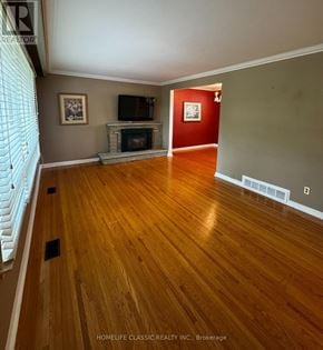 Richmond Hill (Mill Pond) apartment for rent - A living room with a fireplace and a television.