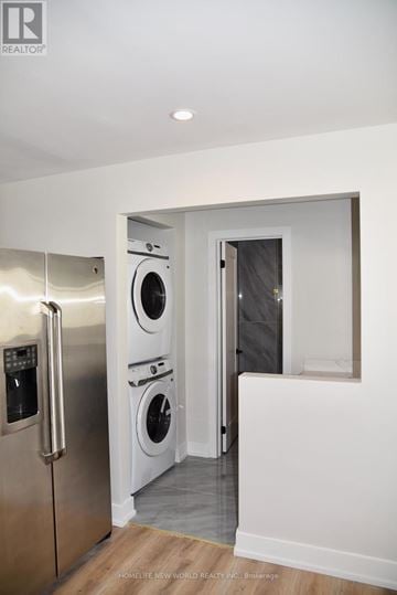 Markham (Thornhill) apartment for rent - A modern kitchen with a stainless steel refrigerator and washing machine.