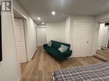Richmond Hill (Mill Pond) apartment for rent - A living room with a green couch and wooden floors.