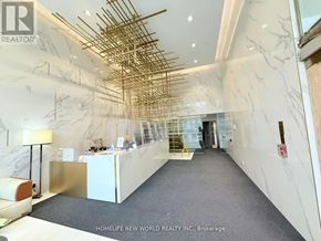 Toronto (Church-Yonge Corridor) condo for rent - A reception area with a marble wall and a wooden ceiling.