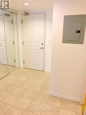 Toronto (Waterfront Communities) condo for rent - A white bathroom with a glass door shower and a white door.