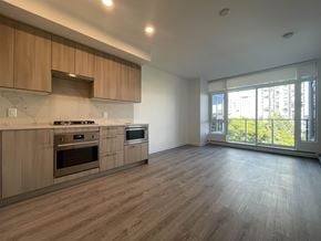 Surrey apartment for rent - A kitchen with wooden cabinets and a stainless steel oven.
