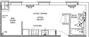 Toronto (Church-Yonge Corridor) apartment for rent - A floor plan of a home with a living room, dining room, kitchen, and bathroom.