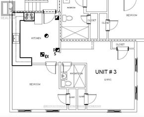 Welland (Welland Downtown) multi-family for rent - A floor plan of a living space with a kitchen, bedrooms, and closets.