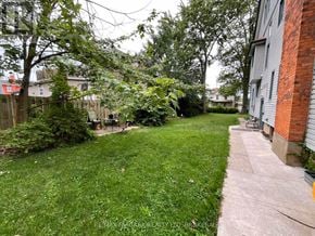 Welland (Welland Downtown) multi-family for rent - A backyard with a well-maintained lawn and a sidewalk.