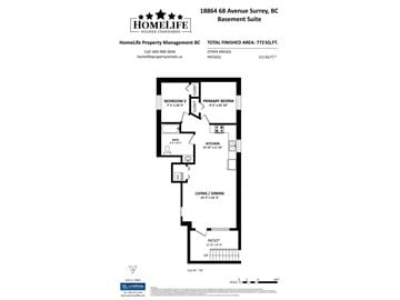 Surrey apartment for rent - A floor plan for a suite at the Homelife property management.