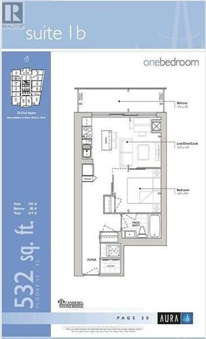 Toronto (Bay Street Corridor) condo for rent - A blue and white image of a one bedroom suite layout.