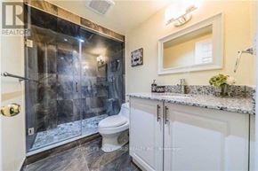 Toronto (Bayview Woods-Steeles) apartment for rent - A bathroom with a walk-in shower, toilet, and a vanity with a mirror.