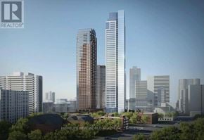 Toronto (North St. James Town) condo for rent - A cityscape with buildings and a sign for Homelife New World Realty.