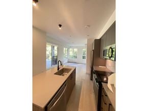 Surrey apartment for rent - A modern kitchen with a sink and a window.
