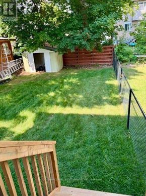 Halton Hills (Georgetown) apartment for rent - A backyard with a wooden deck and a fence.