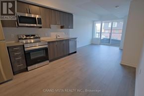 Toronto (Yorkdale-Glen Park) condo for rent - A kitchen with wooden cabinets and stainless steel appliances.