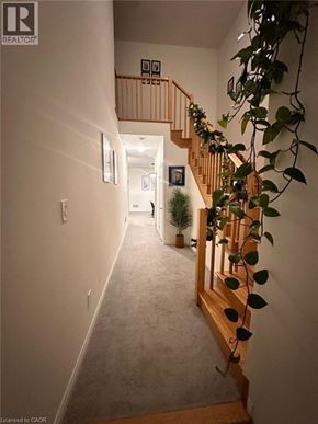 Paris apartment for rent - A hallway with a staircase and a plant on the side.