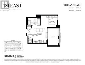 Toronto (Willowdale East) condo for rent - A floor plan for a condo named The Anndale is shown, with a living room, kitchen, dining room, and two bedrooms.