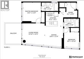 Richmond apartment for rent - A floor plan of a house with a master bedroom, living room, dining room, kitchen, and two bathrooms.