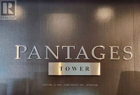 Toronto (Church-Yonge Corridor) condo for rent - A sign that says Pantages Tower in front of a dark background.
