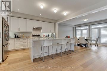 Oakville (Jm Joshua Meadows) townhouse for rent - A modern kitchen with white cabinets and a wooden floor.