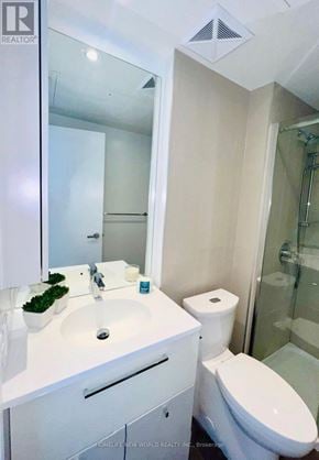 Toronto (Bay Street Corridor) condo for rent - A white bathroom with a sink, toilet, and shower.