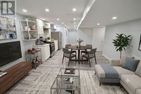 Vaughan (Kleinburg) apartment for rent - A well-lit, modern living room with a dining area and kitchen in the background.