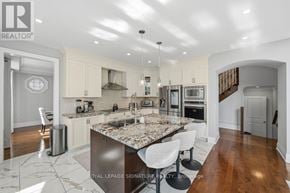 Vaughan (Maple) apartment for rent - A modern kitchen with a marble countertop and white cabinets.