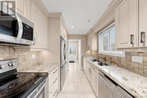Oakville (Wo West) apartment for rent - A kitchen with a stove, oven, microwave, and a sink.