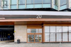 Toronto (Waterfront Communities) condo for rent - The entrance to a building with a glass door and a sign that reads "20 Richardson Street."