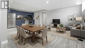 Russell apartment for rent - A modern dining room with a wooden table and chairs.