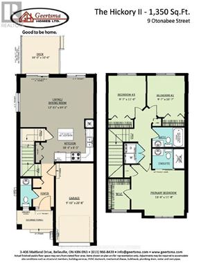 Belleville (Thurlow Ward) townhouse for rent - A floor plan for a home with a primary bedroom, a dining room, a living room, and a kitchen.