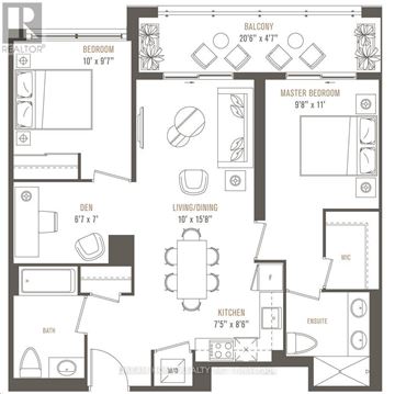 Markham (Grandview) condo for rent - A black and white floor plan of a house with labeled rooms.