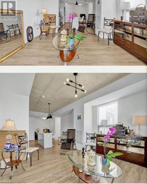 Brantford condo for rent - A living room with a glass table and chairs.