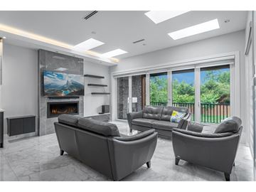 Delta apartment for rent - A modern living room with a fireplace and a large painting on the wall.