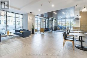 Kitchener condo for rent - A spacious waiting area with a variety of seating options and a view of the street outside.