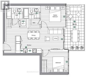 Toronto (Bayview Village) condo for rent - A floor plan of a house with a master bedroom, dining room, living room, kitchen, and bathroom.