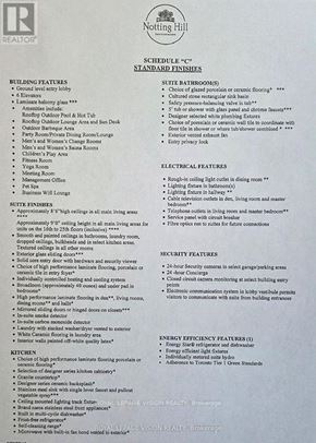Toronto (Humber Heights) condo for rent - A page from a brochure detailing the features of Notting Hill.
